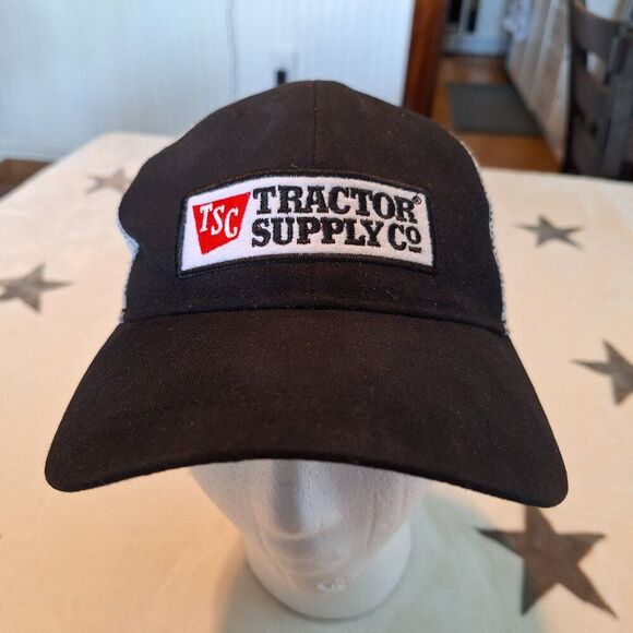Tractor Supply Co Black White Mesh Back Trucker Snap Back Hat Cap - Picture 1 of 5